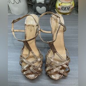 KATE SPADE SHINY GOLD SNAKESKIN DRESS SANDALS HEELS